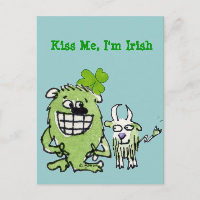 Kiss Me I'm Irish Funny Cartoon Monster Postcards (Front)