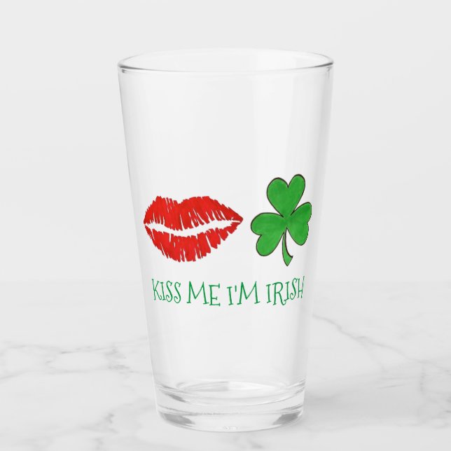 Kiss Me I'm Irish Green Shamrock Red Lips Glass (Front)