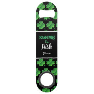 Kiss Me I'm Irish Green Shamrocks Personalized Bar Key
