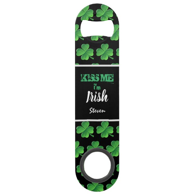Kiss Me I'm Irish Green Shamrocks Personalized Bar Key (Front)