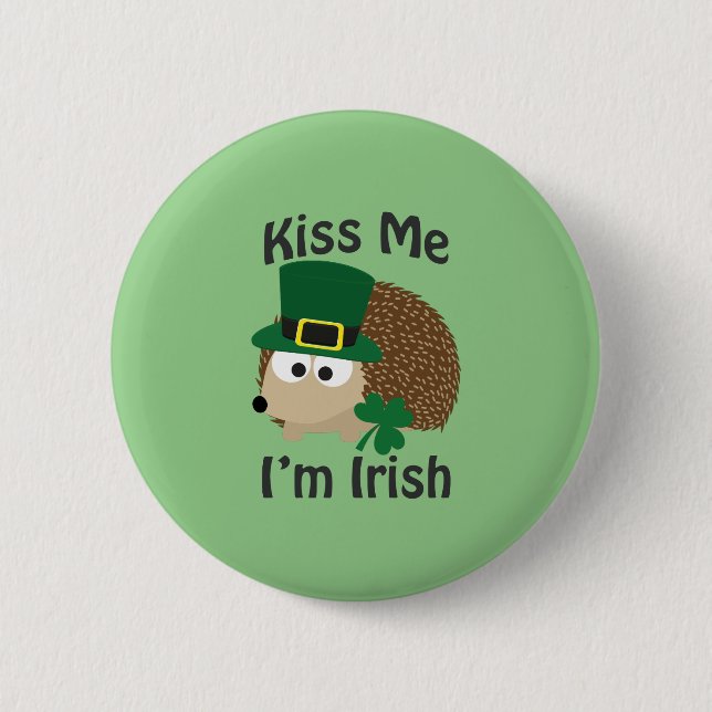 Kiss Me I'm Irish Hedgehog 2 Inch Round Button (Front)