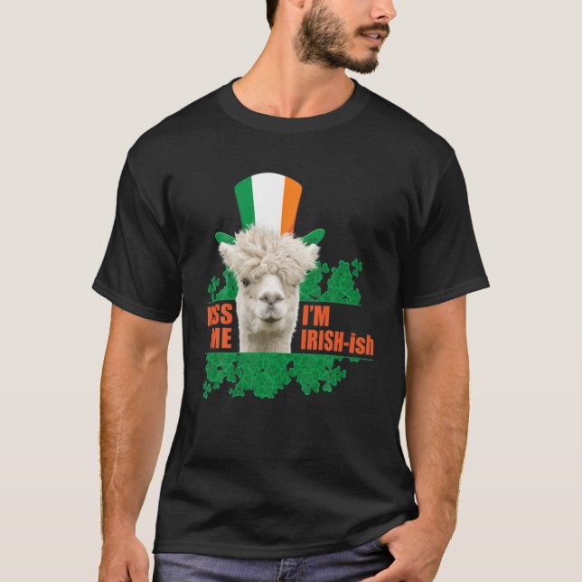 Kiss Me I'm Irish-Ish Funny Llama St. Patrick's Da T-Shirt (Front)