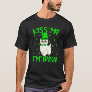 Kiss Me I'm Irish Leprechaun Hat Llama St. Patrick T-Shirt