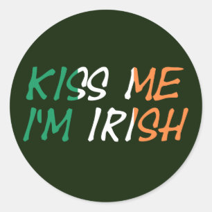 Kiss Me I'm Irish overlaid on Irish Flag stkcnt Classic Round Sticker