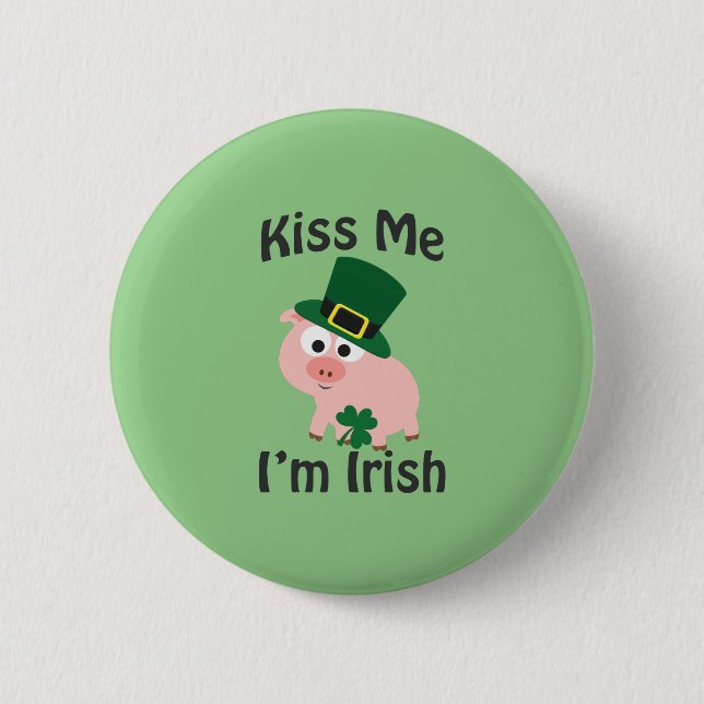 Kiss me I'm Irish Pig 2 Inch Round Button (Front)