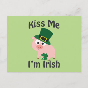Kiss Me I'm Irish Pig Postcard