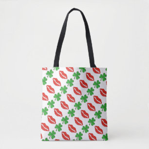 Kiss Me I'm Irish Red Lips Green Shamrock Clover Tote Bag