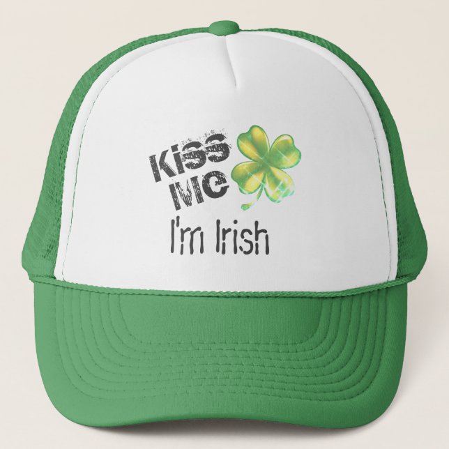 Kiss Me I'm Irish, shamrock, Trucker Hat (Front)