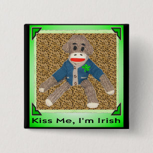 Kiss Me, I'm Irish Sock Monkey 2 Inch Square Button