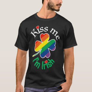 KISS ME I'M IRISH St Patricks Day Gay LGBTQ Rainbo T-Shirt