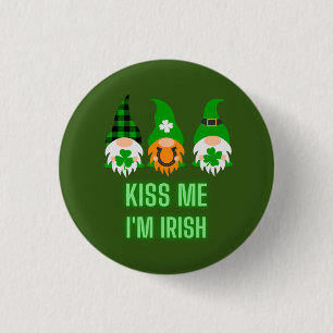Kiss Me I'm Irish St. Patrick's Day Gnome Shamrock 1 Inch Round Button