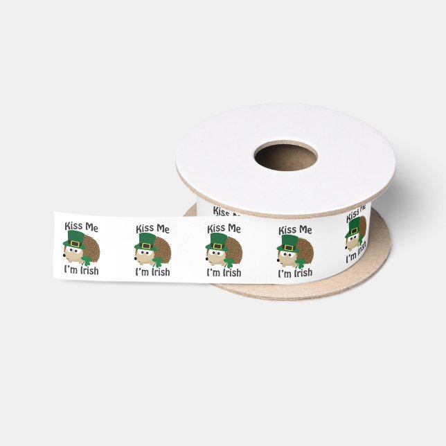 Kiss Me Im Irish St Patricks Day Hedgehog Satin Ribbon (Spool)