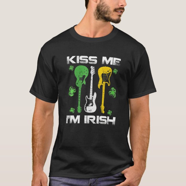 Kiss Me I'm Irish With Guitars Shamrock For St Pat T-Shirt (Front)