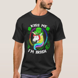 Kiss Me I'm Irish With Leprechaun Unicorn For Patr T-Shirt