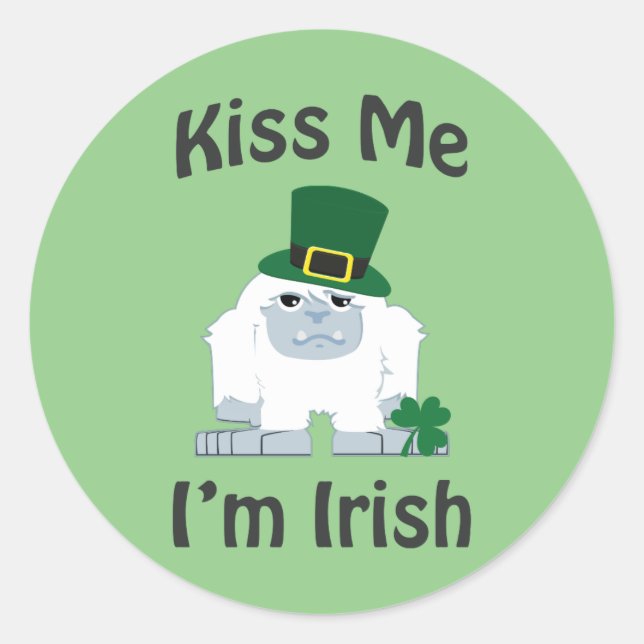 Kiss Me I'm Irish Yeti Classic Round Sticker (Front)