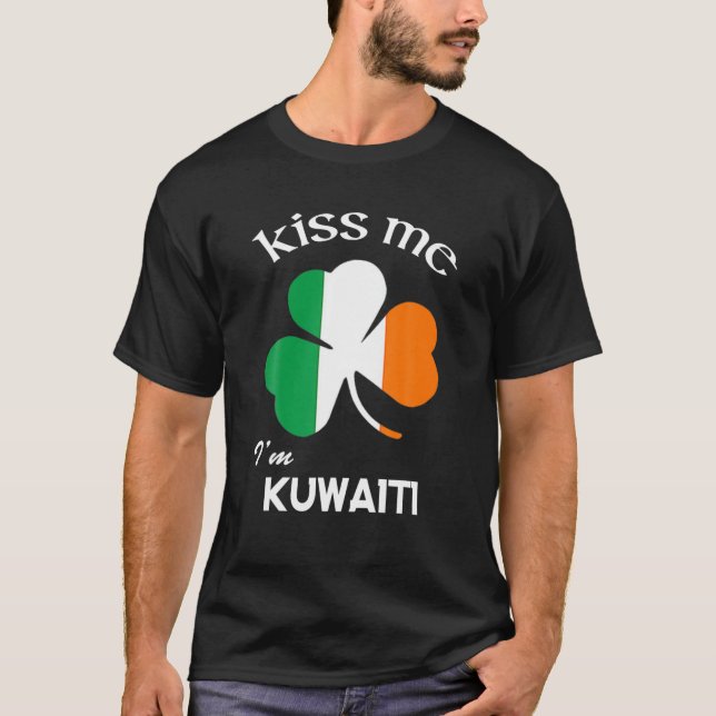 Kiss Me I'm Kuwaiti Shamrock Kuwait St. Patrick's T-Shirt (Front)