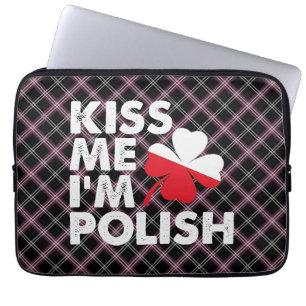 Kiss me I'm Polish Funny St Patricks Day Poland Laptop Sleeve