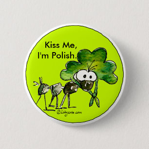 Kiss Me I'm Polish Shamrock Button