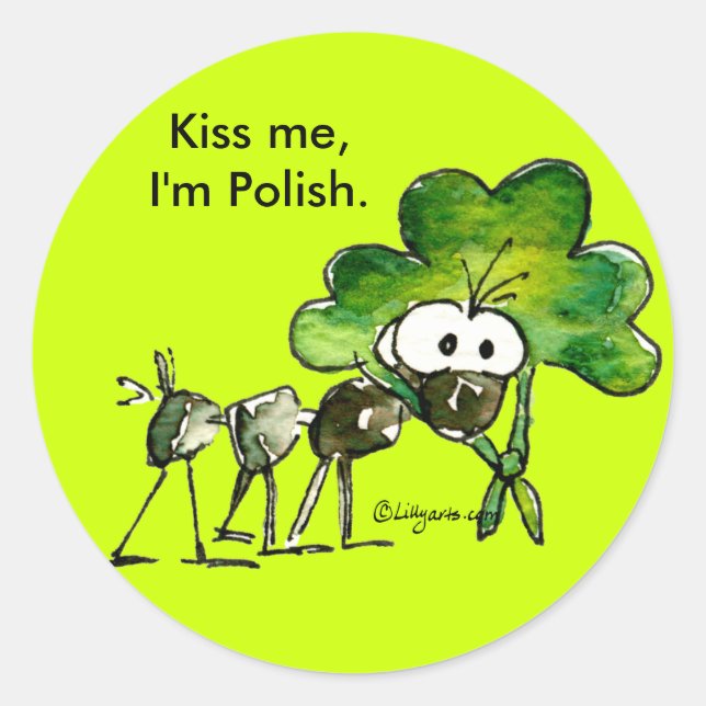 Kiss Me I'm Polish Shamrock Sticker (Front)