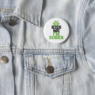 Kiss Me I'm Sober with Frog for St Patrick's Day 2 Inch Round Button