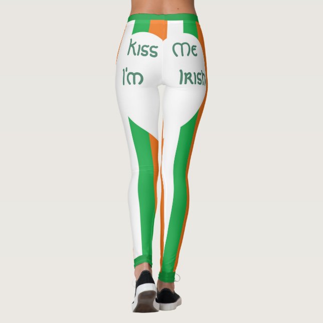 Kiss Me I'ml Irish Stripes Bright White Heart Leggings (Back)