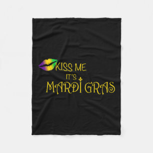 Kiss Me It's Mardi Gras  Fleece Blanket