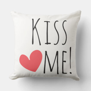 Kiss Me Love Quote Red Heart Wedding Engagement Throw Pillow