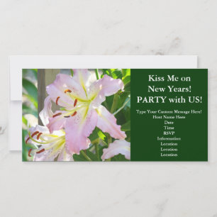 Kiss me on New Years! Invitations Pink Lily Flower