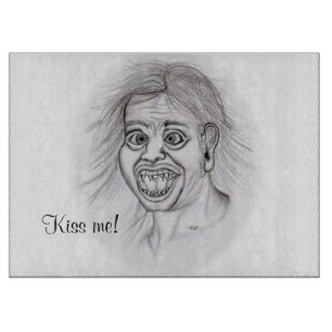 Kiss me! Pencil drawing black and white Design Cutting Board