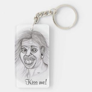 Kiss me! Pencil drawing black and white Design Keychain