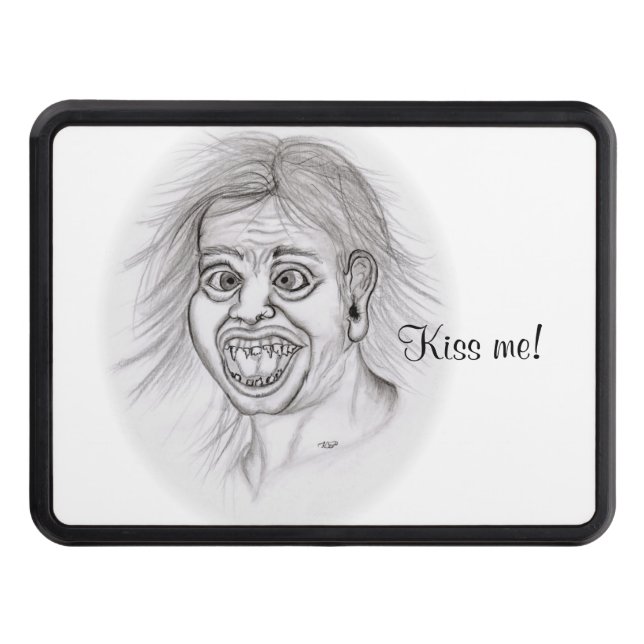 Kiss me! Pencil drawing black and white Design Trailer Hitch Cover (Front)