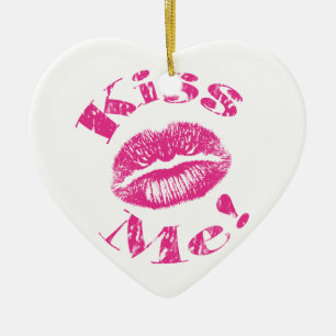 Kiss Me! Pink Lips Ceramic Ornament