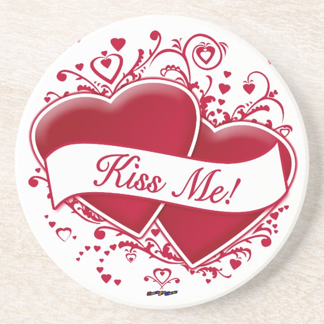 Kiss Me! Red Hearts Coaster (Front)