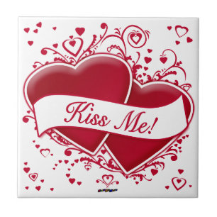 Kiss Me! Red Hearts Tile