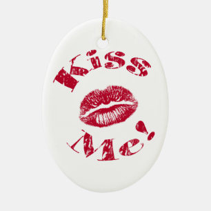 Kiss Me! Red Lips Ceramic Ornament