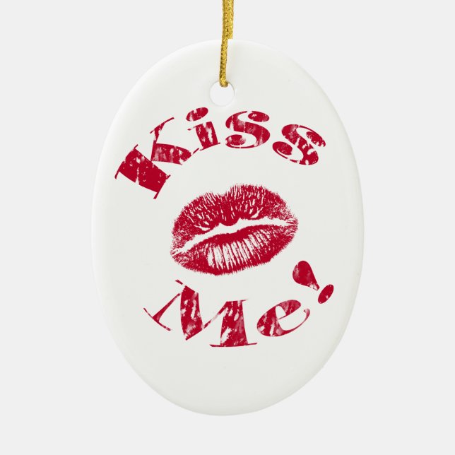 Kiss Me! Red Lips Ceramic Ornament (Front)