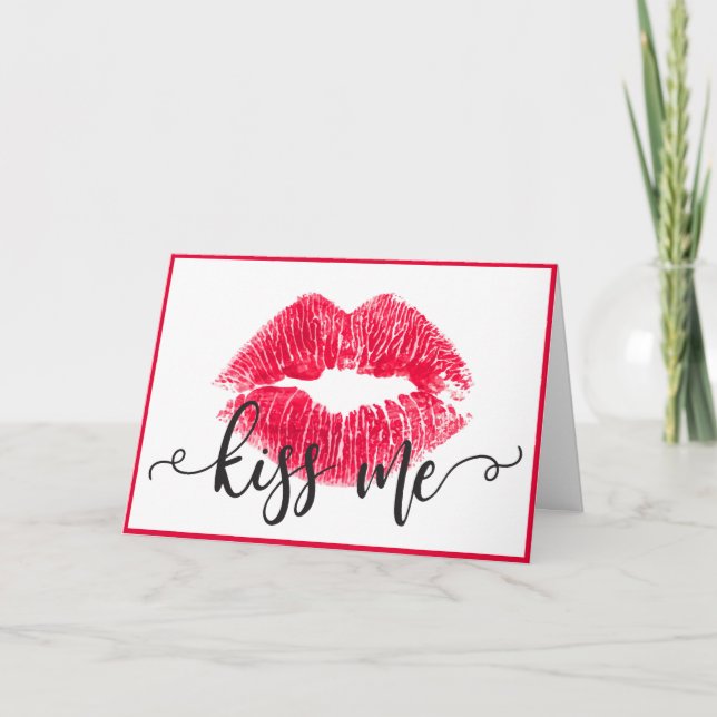 Kiss Me| Red Lips | Valentine's Day Holiday Card (Front)