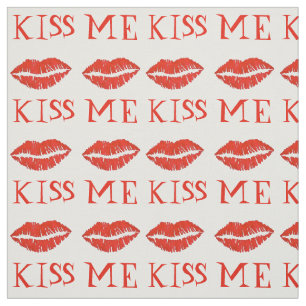 Kiss Me Red Lips Valentine's Day Lipstick Print Fabric