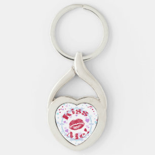 Kiss Me! Red Lips With Hearts Keychain