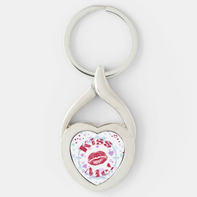 Kiss Me! Red Lips With Hearts Keychain (Front)