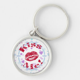 Kiss Me! Red Lips With Hearts Keychain