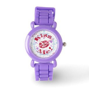 Kiss Me! Red Lips With Hearts Watch