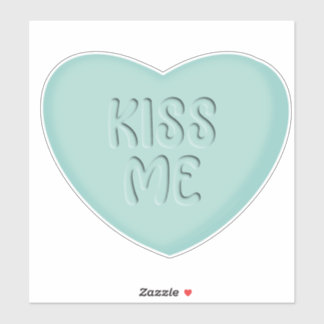 Kiss Me Teal Candy Heart Sticker