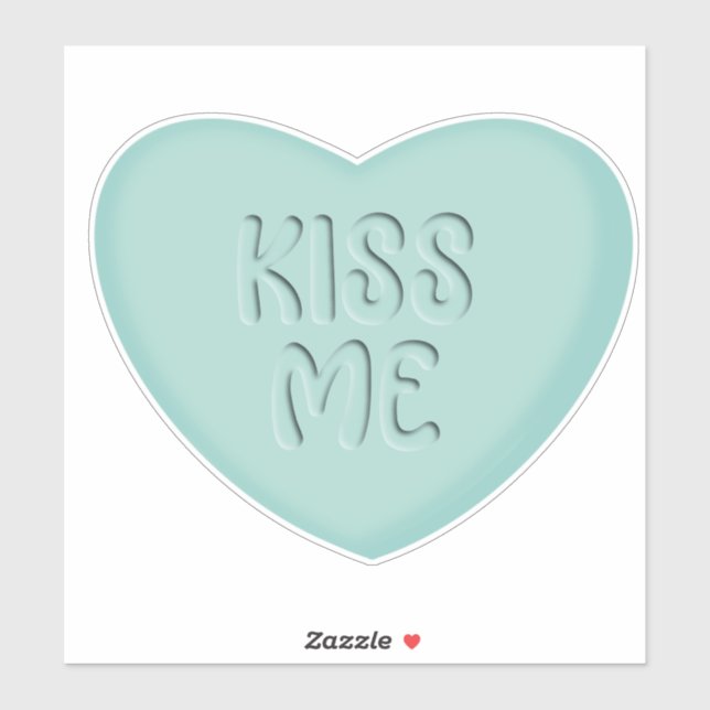 Kiss Me Teal Candy Heart Sticker (Sheet)