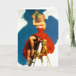 Kiss Me Under the Mistletoe Pin-Up Greeting Card