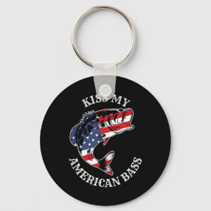 Kiss My American B - Funny Fishing Redneck Patriot Keychain