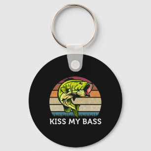 Kiss My B Cute Vintage B Fishing Design Keychain
