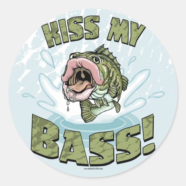 Kiss My Bass Big Mouth Fish Gear Classic Round Sticker (Front)