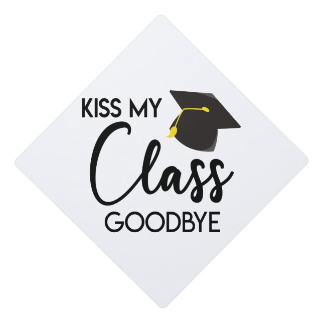 Kiss My Class Goodbye Black White Graduation Cap Topper (Front)