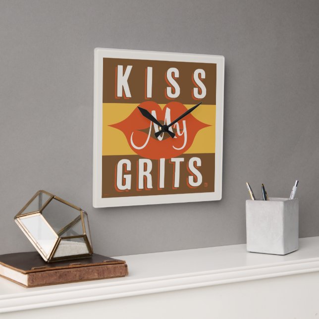 Kiss My Grits Square Wall Clock (Office)